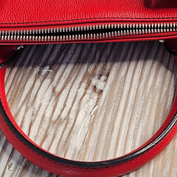 MCM Red Leather Studded Boston Bag - Picture 8 of 15